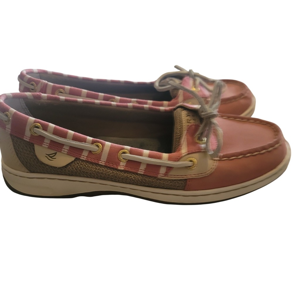 Sperry Top-Sider Angfish Pink White Striped Leather Boat Shoes 7.5M Nautical